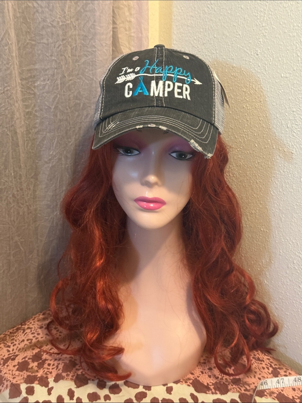 Katydid 'Happy Camper' Black Trucker Hat with Blue Accent